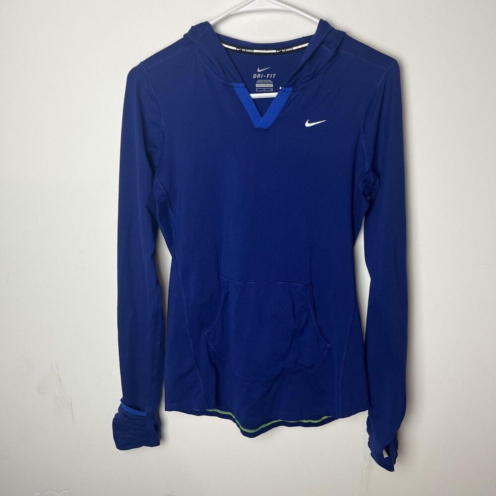 Nike Dri Fit Hoodie Shirt Womens Small Blue‎ Running Pullover Lightweight